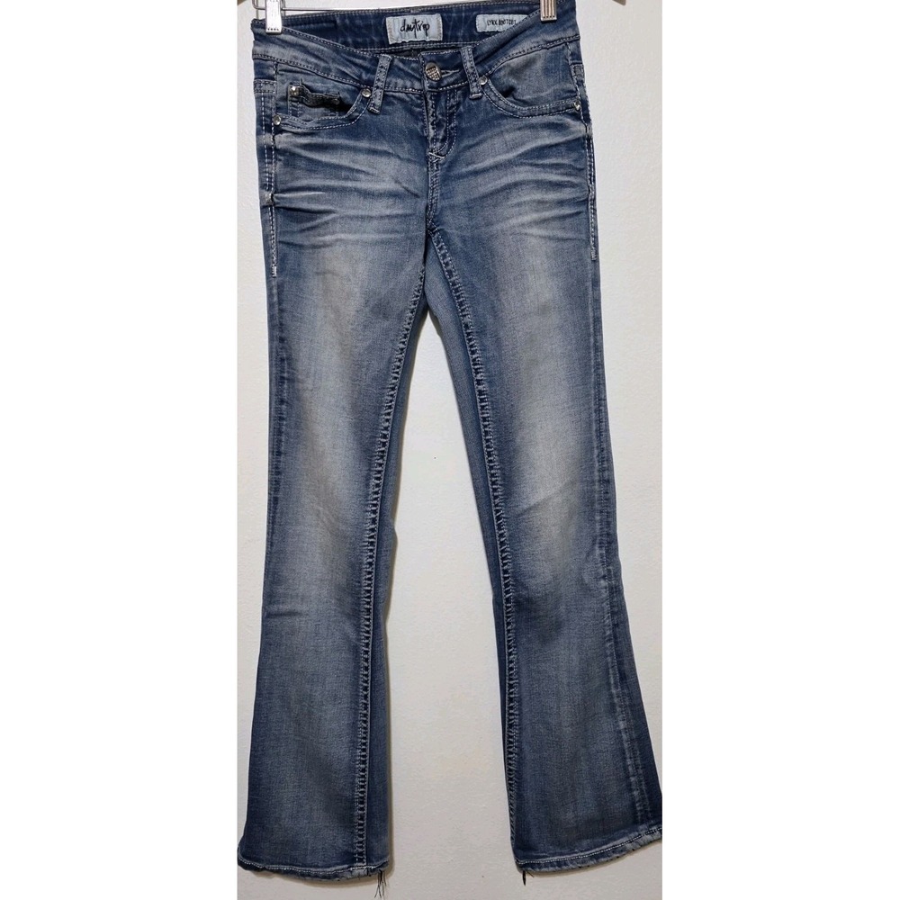Daytrip Jean Women 24x30 Lynx Bootcut Low Rise Stretch Blue Pocket Flare Y2K EUC